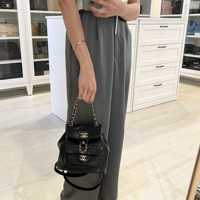 Chanel 22A Duma Mini Backpack in Black Lambskin and LGHW