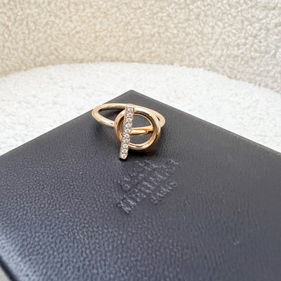 Hermes Echappee Ring, Small Model with 10 Diamonds in 18K Rose Gold Sz 54