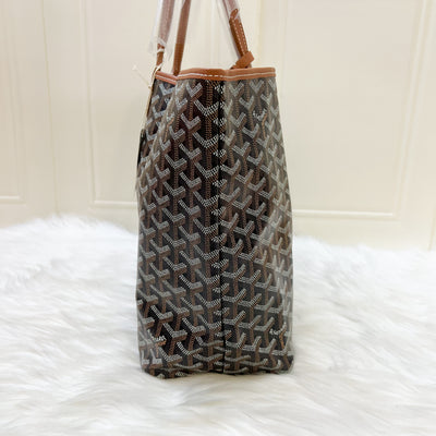 Goyard Saint Louis PM Tote in Black Signature Goyardine Canvas and Brown Trim