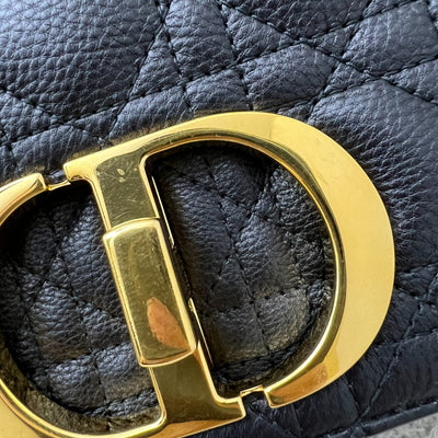 Dior Medium Caro Flap Bag in Black Grained Calfskin and GHW