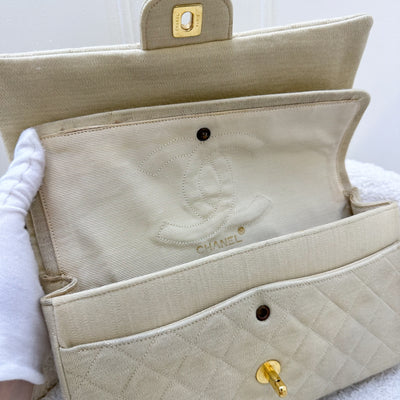 Chanel Vintage Small / Medium Flap with Bijoux Chain in Oatmeal Beige Jersey and 24K GHW