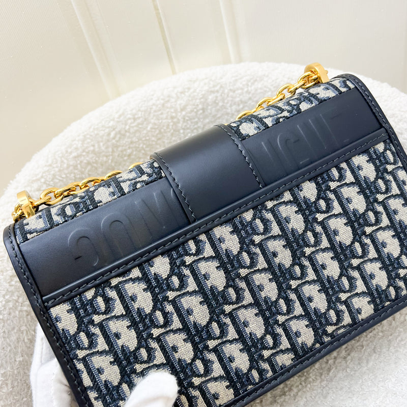 Dior 30 Montaigne Chain Flap Bag in Dark Blue Oblique Canvas and GHW