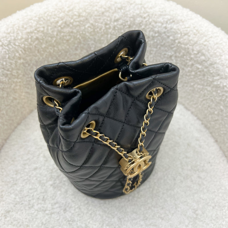 Chanel 22S New Pearl Crush Bucket Bag in Black Lambskin and AGHW