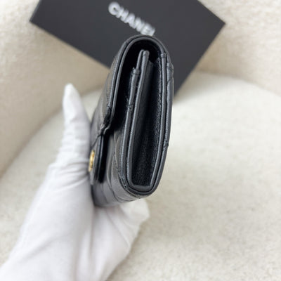 Chanel Classic Snap Card Holder in Black Lambskin and LGHW