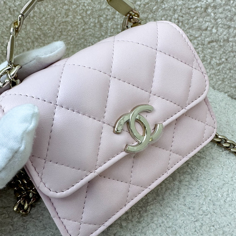 Chanel Seasonal Top Handle Mini Bag / Clutch on Chain in Pink Lambskin and GHW