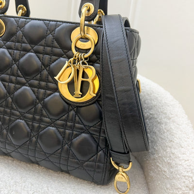 Dior Medium Lady Dior in Black Lambskin and GHW (Newer Version with Adjustable Strap)