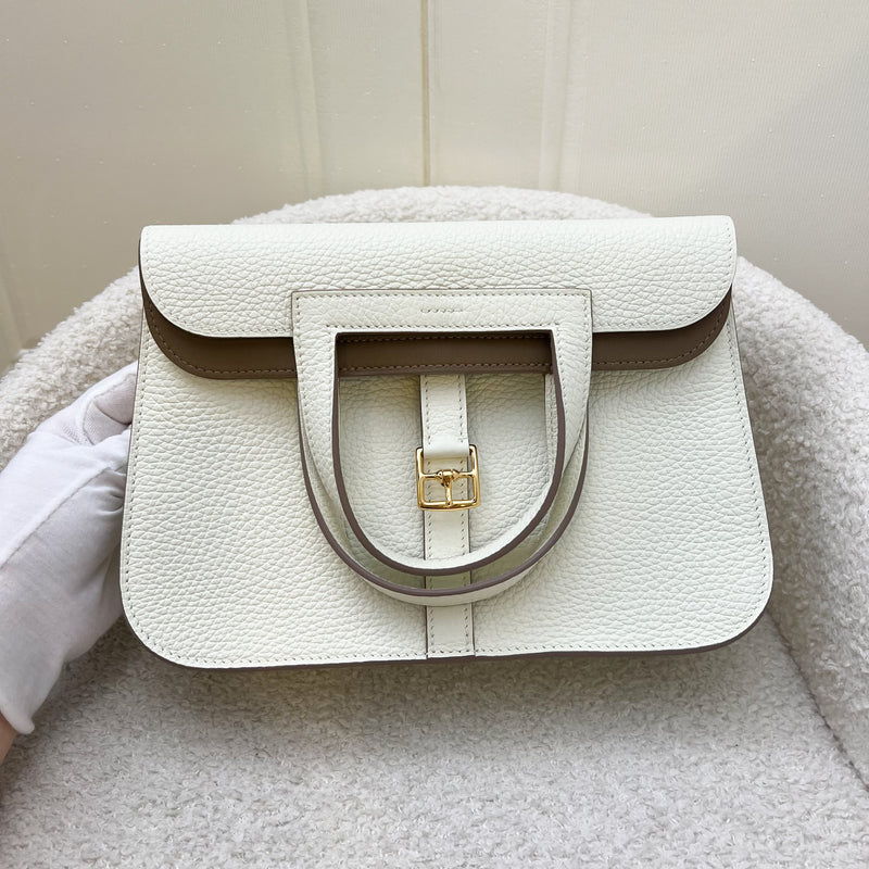 Hermes Halzan 25 in Mushroom / Beige De Weimar Clemence Leather and GHW