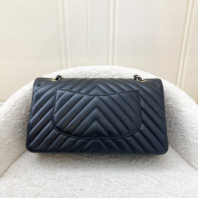 Chanel Medium Classic Flap CF in Chevron Quilted Black Lambskin and LGHW