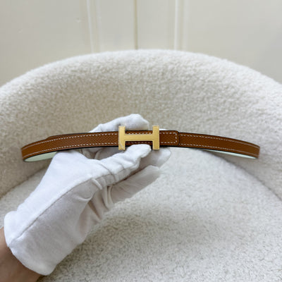Hermes Focus H Belt Buckle and Reversible Belt in Gold Epsom / Vert Fizz Swift 13mm Sz 80