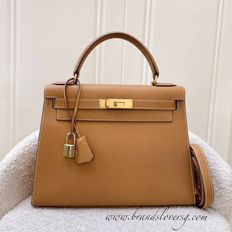 Hermes Vintage Kelly 28 Sellier in Natural Courcheval Leather and GHW