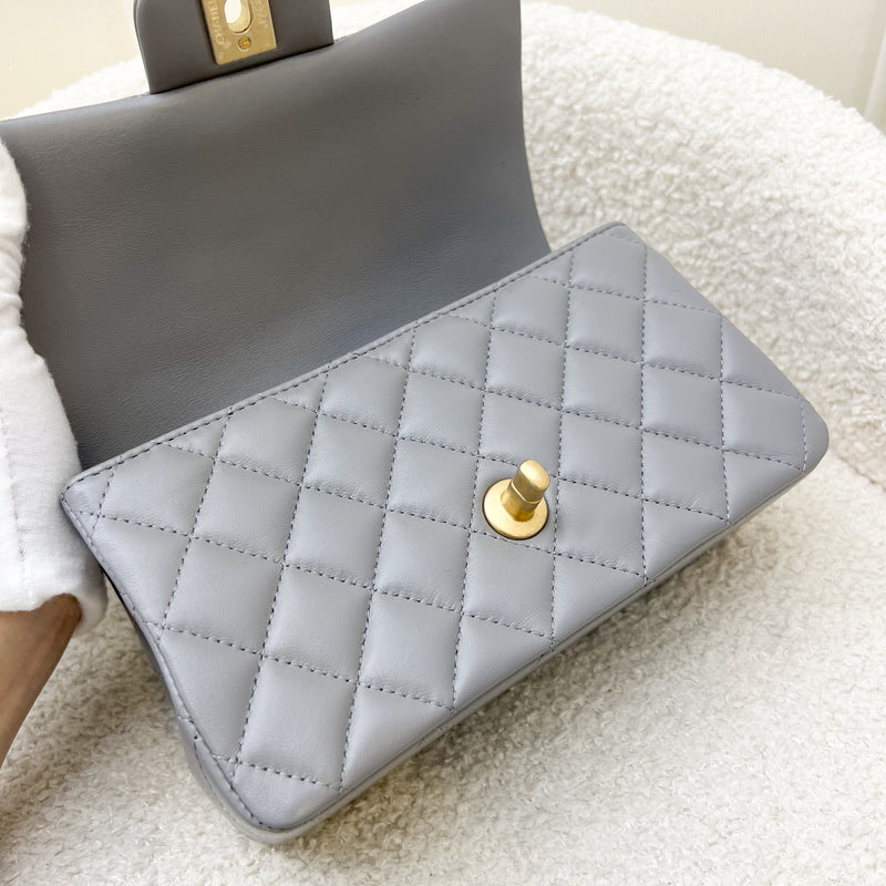 Chanel 22B Top Handle Mini Rectangle Flap in Grey Lambskin and AGHW