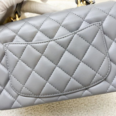 Chanel 22B Top Handle Mini Rectangle Flap in Grey Lambskin and AGHW