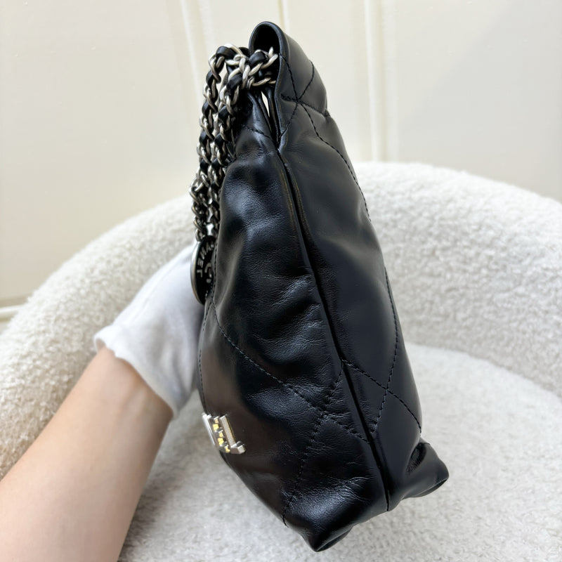 Chanel 22 Mini Hobo Handbag in Black Shiny Calfskin and SHW