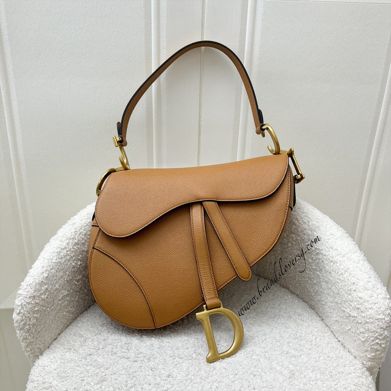 Dior Medium Saddle Bag in Amber Grained Calfskin and AGHW