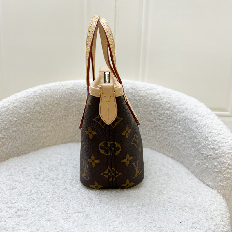 LV Neverfull BB in Monogram Canvas and Beige Patterned Strap