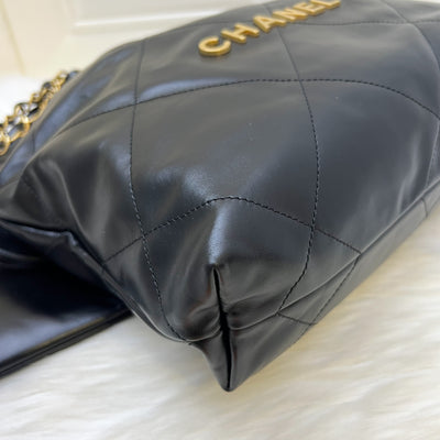 (2024 Receipt) Chanel 22 Small Hobo Bag in Black Calfskin and AGHW (Model: AS3260)