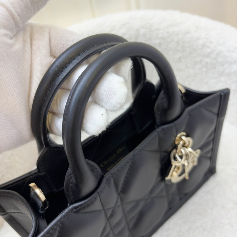 Dior Mini Book Tote in Black Macrocannage Lambskin and LGHW (Model: S5573OWHP)