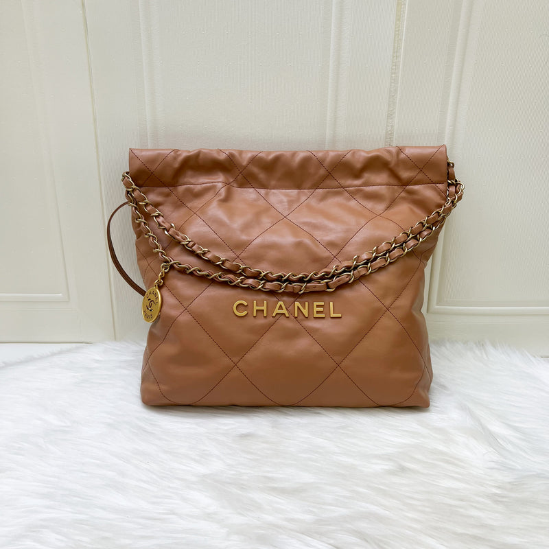 Chanel 22 Small Hobo Handbag in Caramel Calfskin and AGHW
