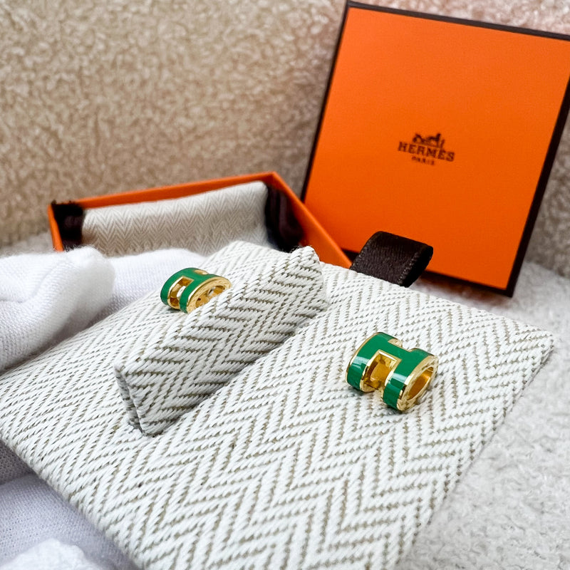 Hermes Mini Pop H Earrings in Malachite Enamel and GHW