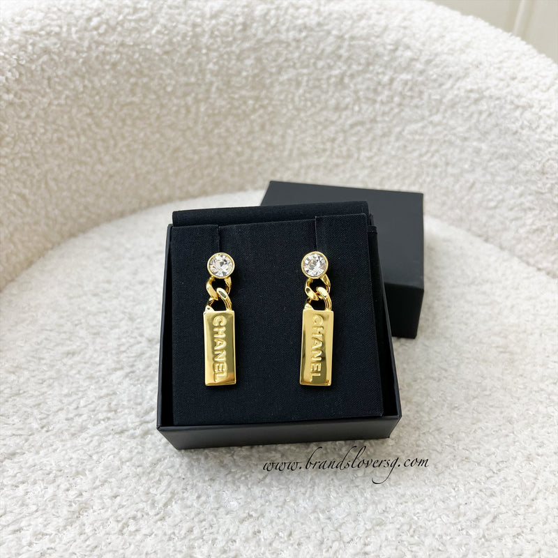 Chanel 21C Gold Bar Dangling Earrings with Crystal in GHW