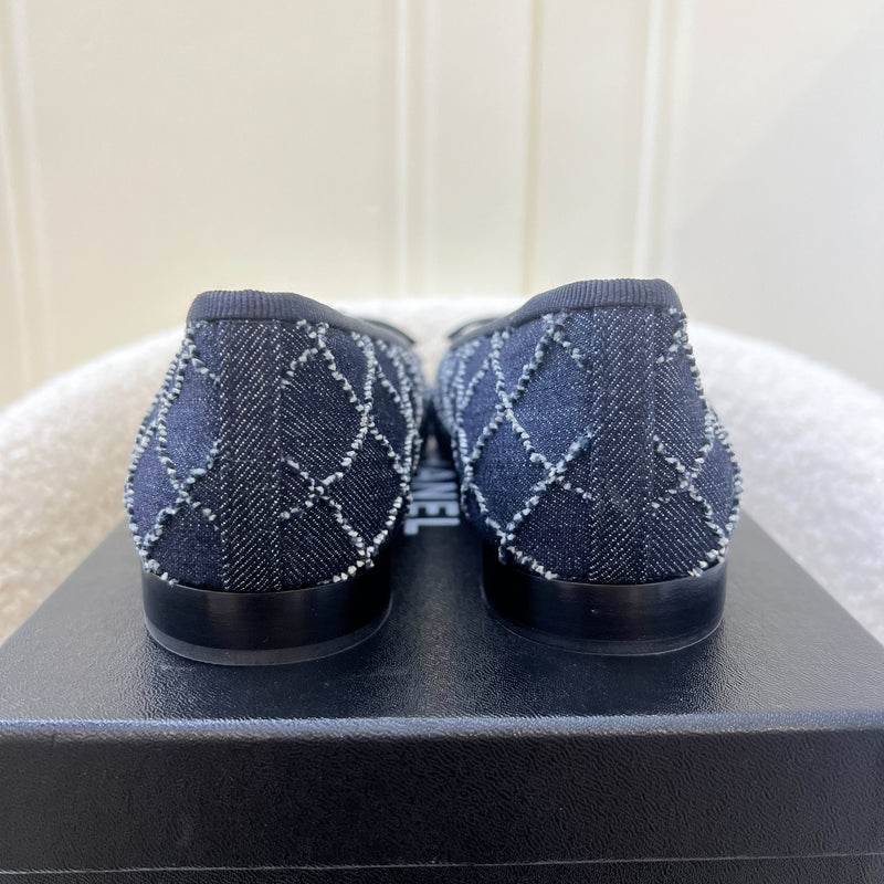 Chanel Classic Ballerina Pumps in Embroidered Denim / Black Gosgrain Size 36