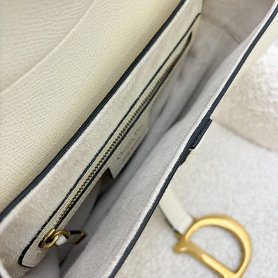 Dior Medium Saddle Bag in White Grained Calfskin and AGHW