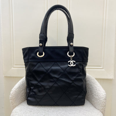 Chanel Small Biarritz Tote in Black Coated Canvas, Leather and SHW