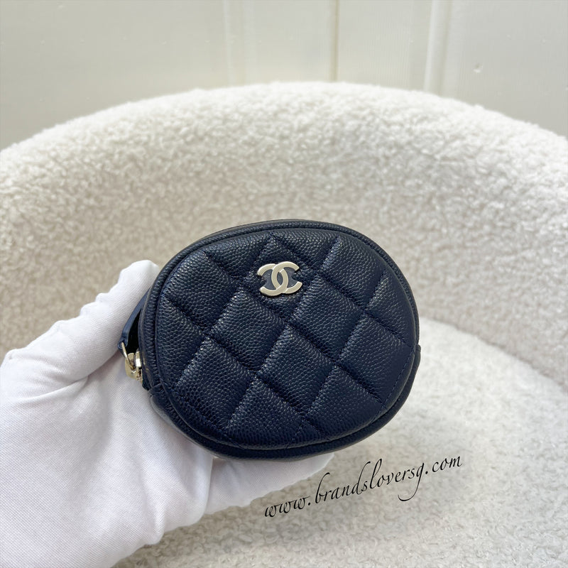 Chanel Round Zip Coin Purse in Dark Navy Caviar and GHW