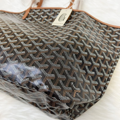 Goyard Saint Louis PM Tote in Black Signature Goyardine Canvas and Brown Trim