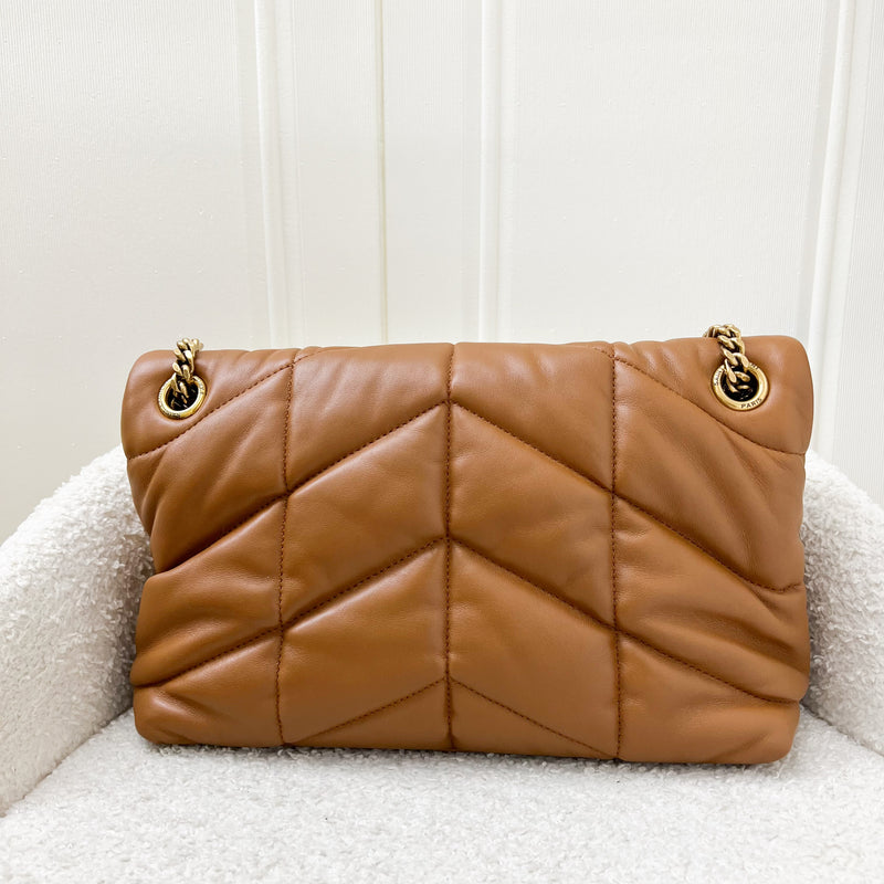 Saint Laurent YSL Small Loulou Puffer Bag in Caramel Brown Lambskin and GHW