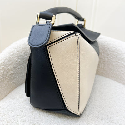 Loewe Small Puzzle Bag in Tricolor Black / White / Navy Leather GHW