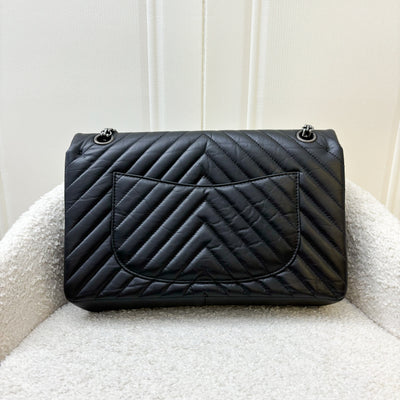 Chanel 2.55 Reissue 226 Flap in Chevron Black Distressed Leather and RHW