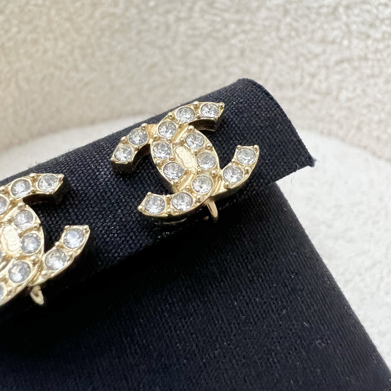 Chanel 22P Clip-on CC Earrings with Crystals in LGHW