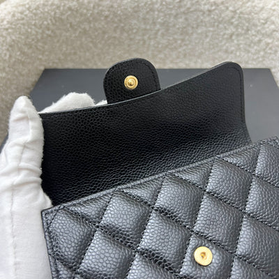 Chanel Classic Medium Trifold Wallet in Black Caviar and LGHW