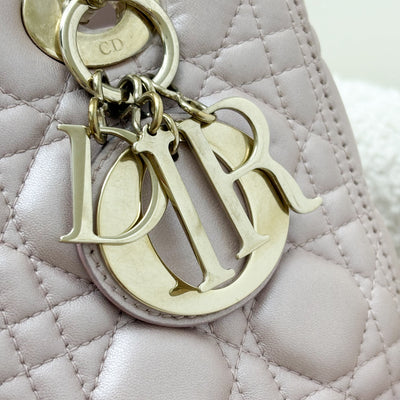 Dior Medium Lady Dior in Lotus Pearly Pink Lambskin LGHW (New version with Adjustable Strap)