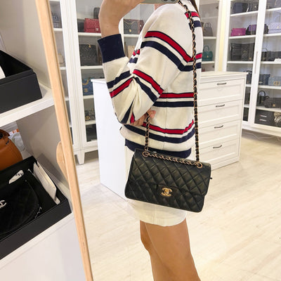 Chanel Small Classic Flap CF in Black Lambskin and Rose Gold HW