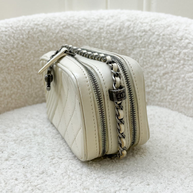 Chanel Seasonal Micro Camera Bag with CC Charm in Light Grey Calfskin and RHW