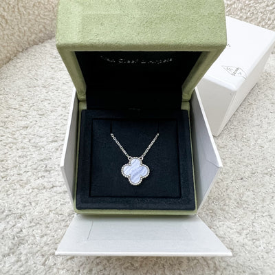 [Kept Unused] Van Cleef & Arpels VCA Vintage Alhambra Pendant Necklace with Chalcedony Stone in 18K White Gold (Ref: VCARD34900)