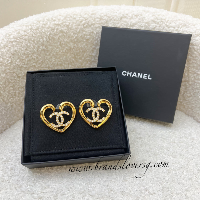 Chanel 23C CC and Heart Earrings with Crystals and in LGHW