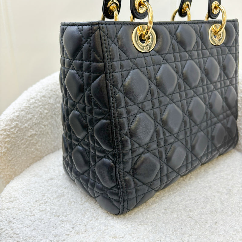 Dior Medium Lady Dior in Black Lambskin and GHW (New Version with Adjustable Strap)