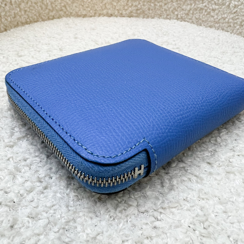 Hermes Silk in Compact Wallet in Bleu Paradis Epsom Leather and PHW