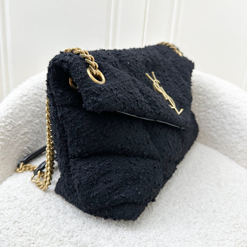 Saint Laurent YSL Small Loulou Puffer Bag in Black Wool / Tweed and GHW