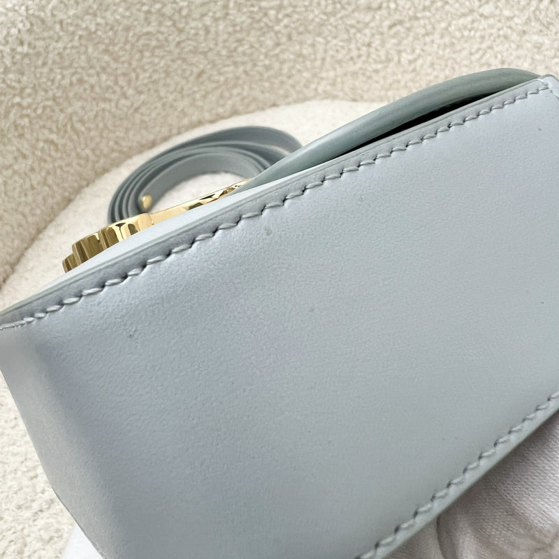 Celine Triomphe Mini Claude Flap Bag in Ice Blue Shiny Calfskin and GHW