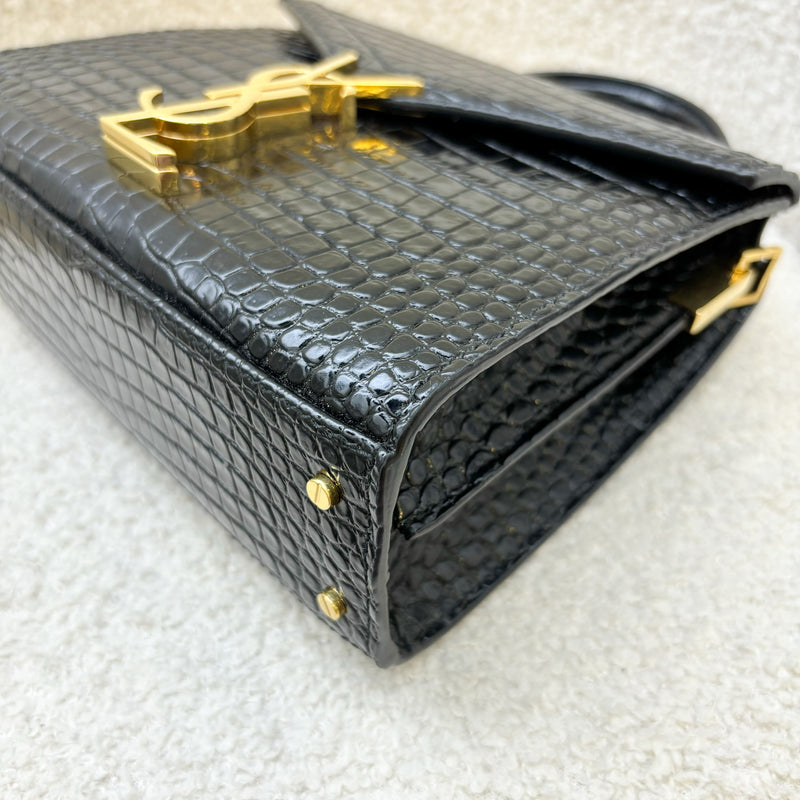 Saint Laurent Mini Cassandra Top Handle Bag in Crocodile Embossed Leather GHW