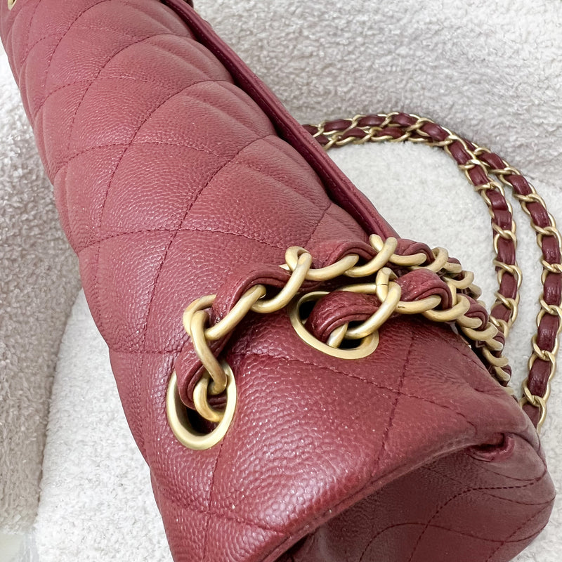 Chanel Classic Jumbo Double Flap in 18C Burgundy Dark Red Iridescent Caviar and AGHW