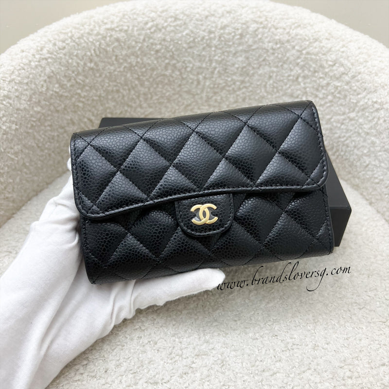 Chanel Classic Medium Trifold Wallet in Black Caviar and LGHW