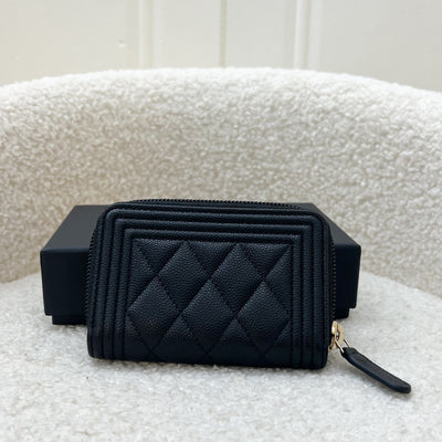 Chanel Classic Boy Zippy Card Holder in Black Caviar and AGHW