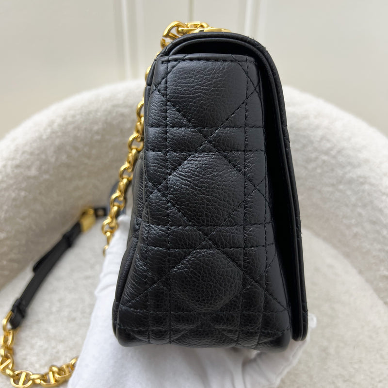 Dior Medium Caro Flap Bag in Black Grained Calfskin and GHW