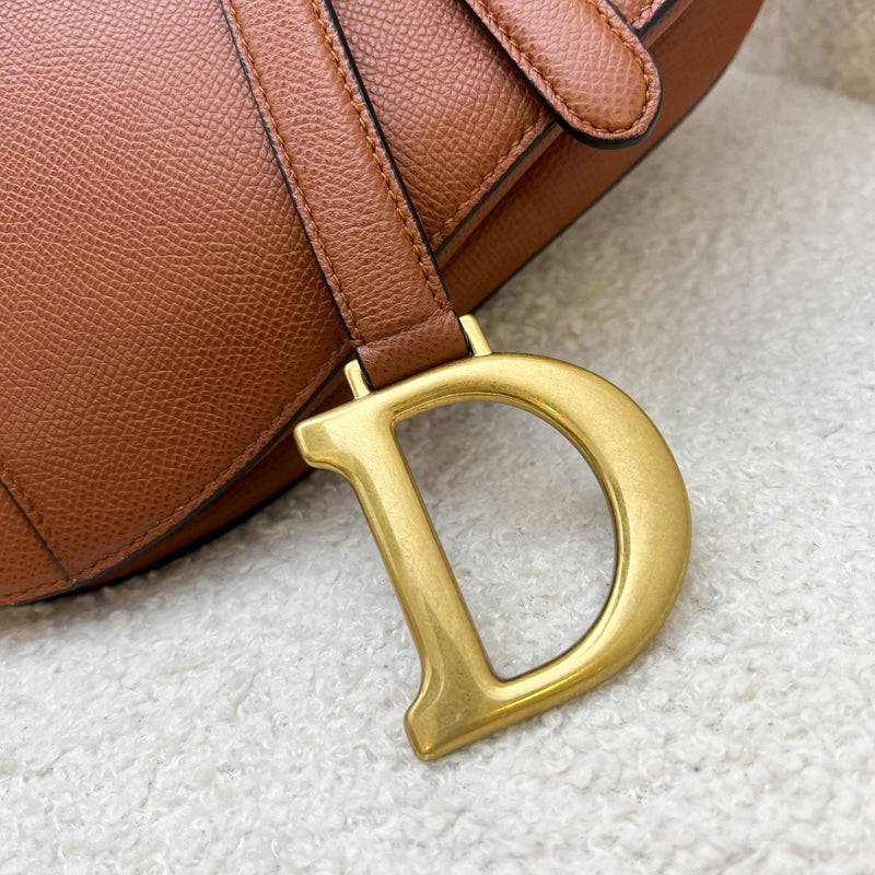 Dior Medium Saddle Bag in Camel / Tan Grained Calfskin and AGHW