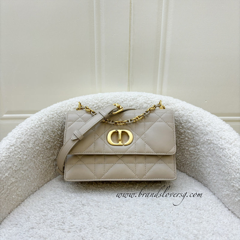 Dior Miss Caro Mini Flap Bag in Powder Beige Macrocannage Lambskin and GHW